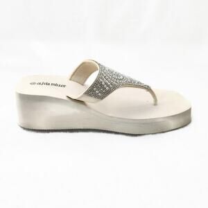 Olivia Miller Batumi Women's Cream Bling Rhinestone Wedge Thong Style Slip On